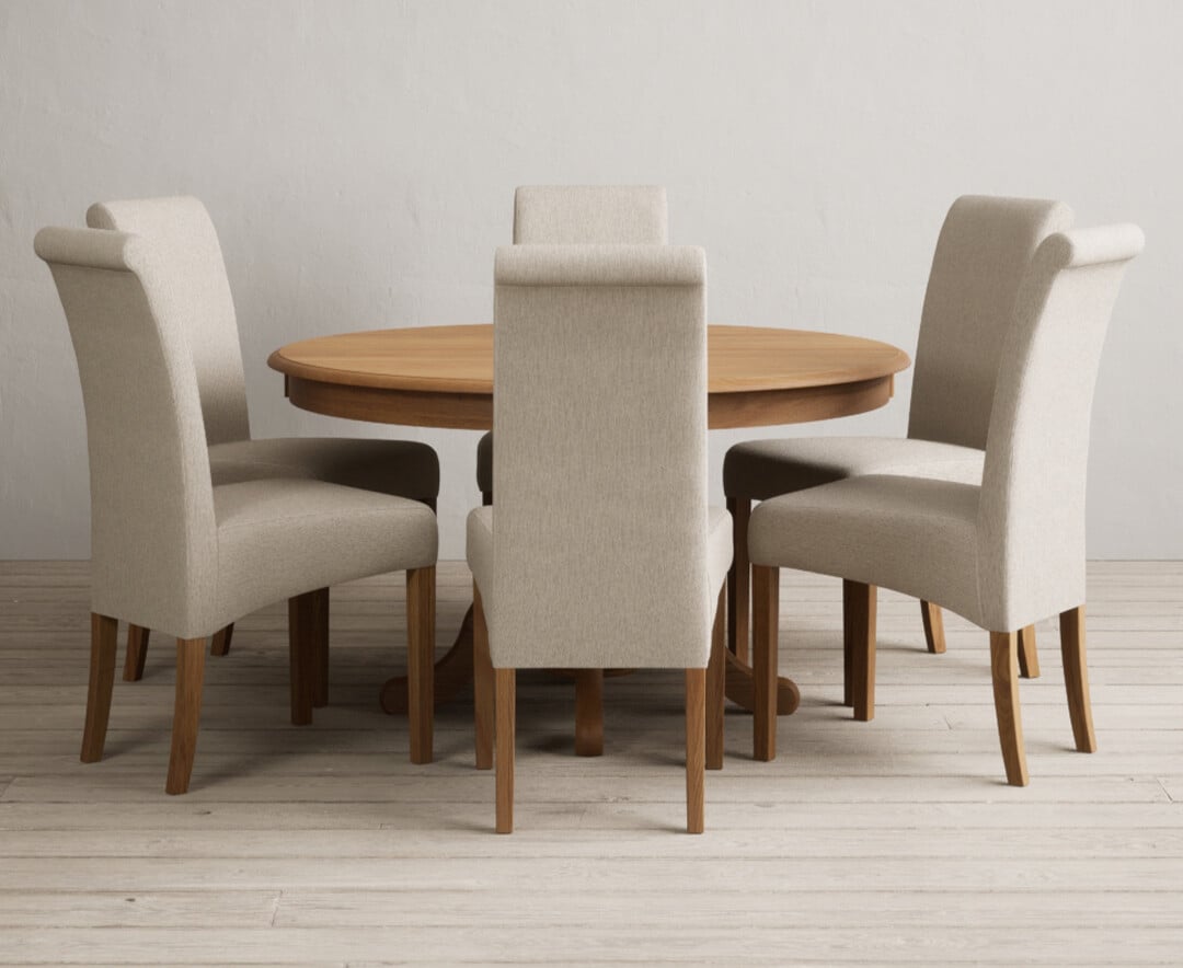 Hertford 120cm Fixed Top Solid Oak Dining Table With 6 Blue Chairs