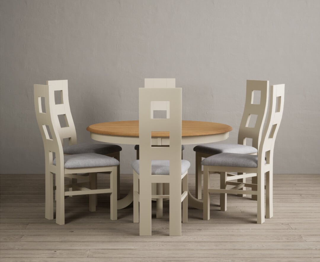 Product photograph of Hertford 120cm Fixed Top Oak And Cream Painted Dining Table With 4 Charcoal Grey Painted Chairs from Oak Furniture Superstore