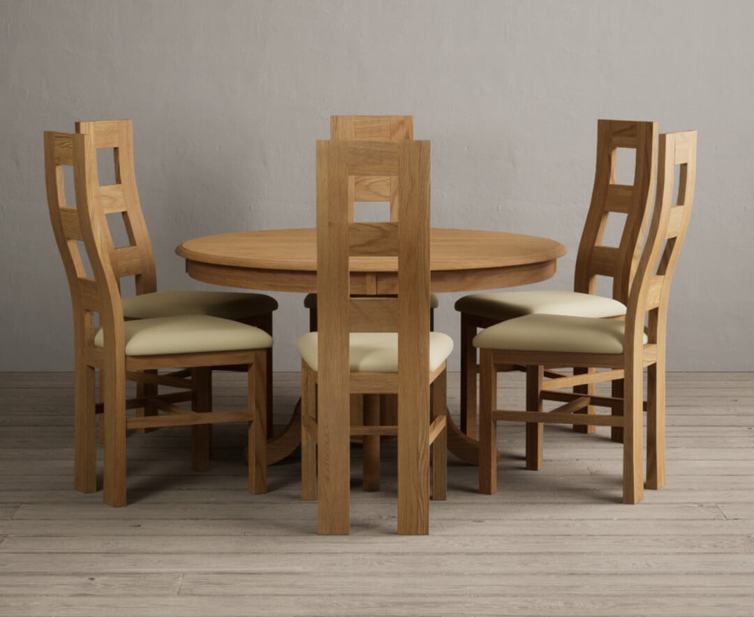 Hertford 120cm Fixed Top Solid Oak Dining Table With 6 Grey Natural Solid Oak Chairs