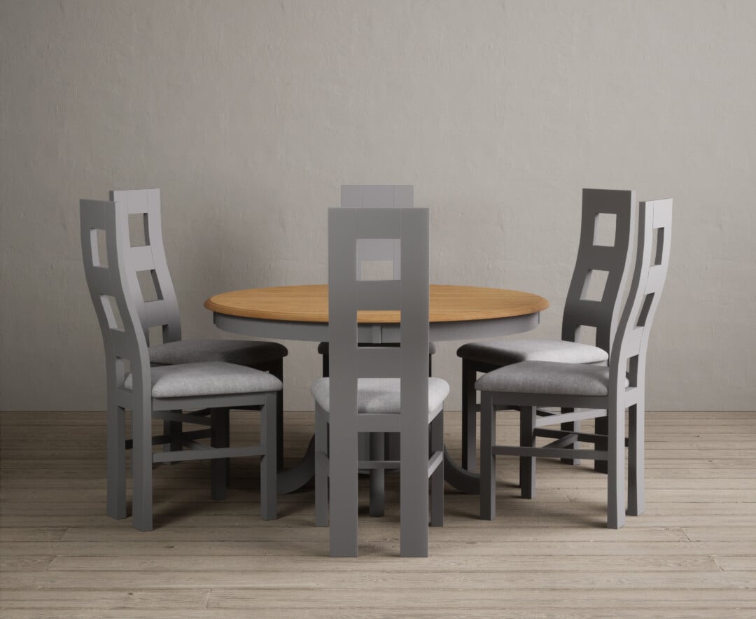 Product photograph of Hertford 120cm Fixed Top Oak And Light Grey Painted Dining Table With 4 Linen Painted Chairs from Oak Furniture Superstore