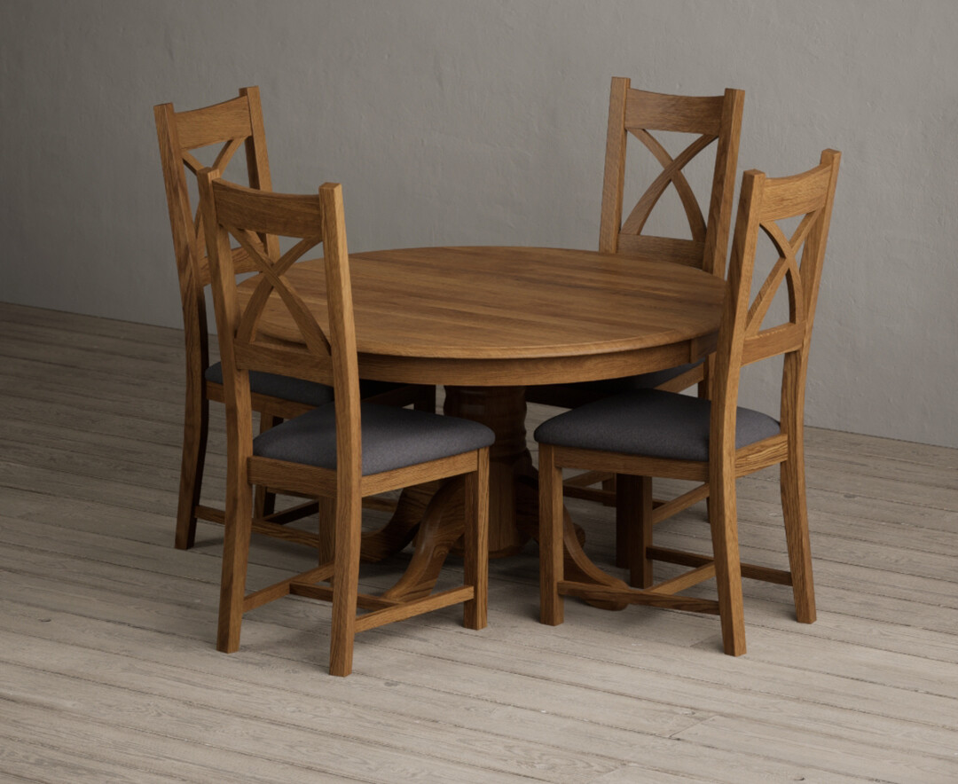 Hertford 120cm Fixed Top Rustic Oak Dining Table With 4 Rustic Oak Rustic Solid Oak Chairs