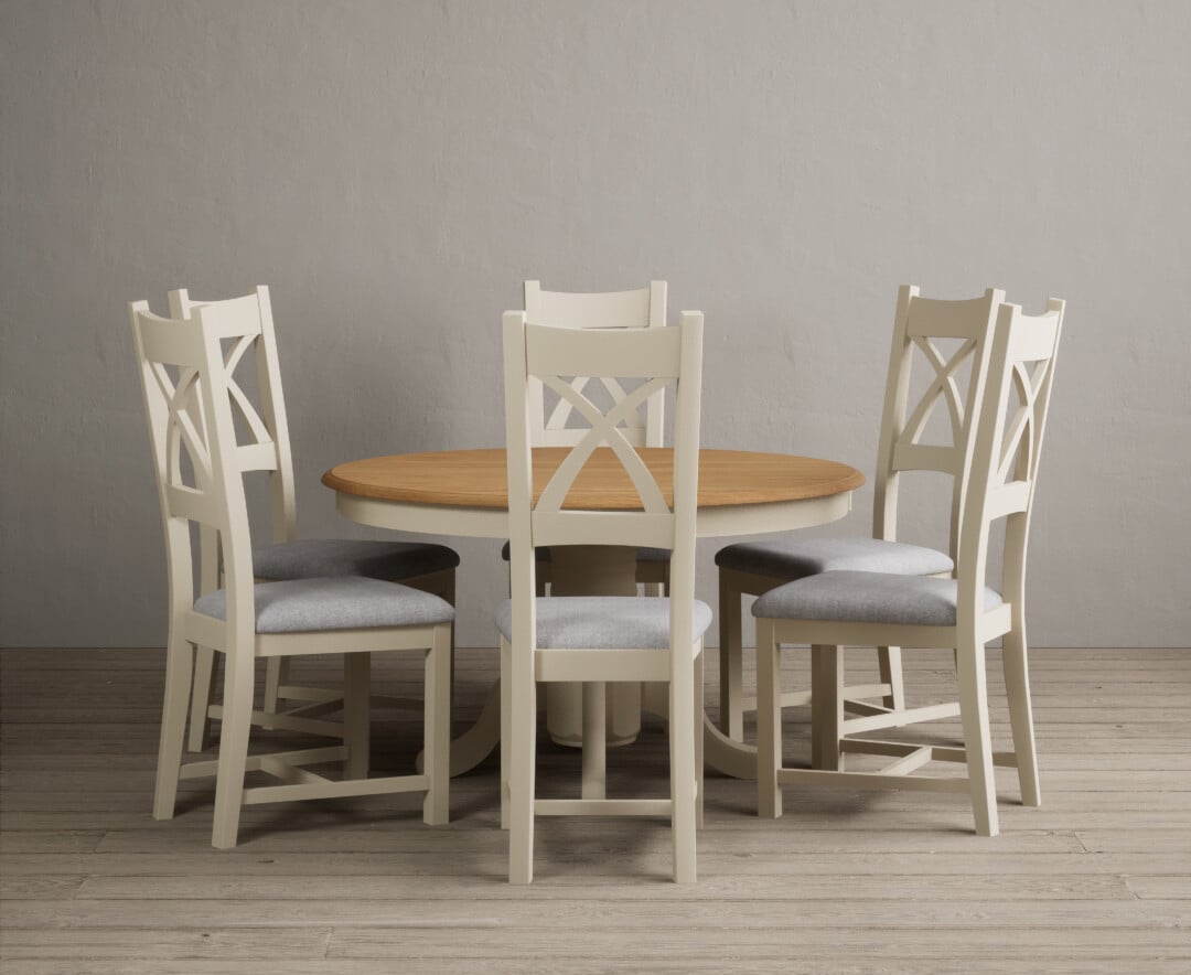 Product photograph of Hertford 120cm Fixed Top Oak And Cream Painted Dining Table With 4 Oak Painted Chairs from Oak Furniture Superstore