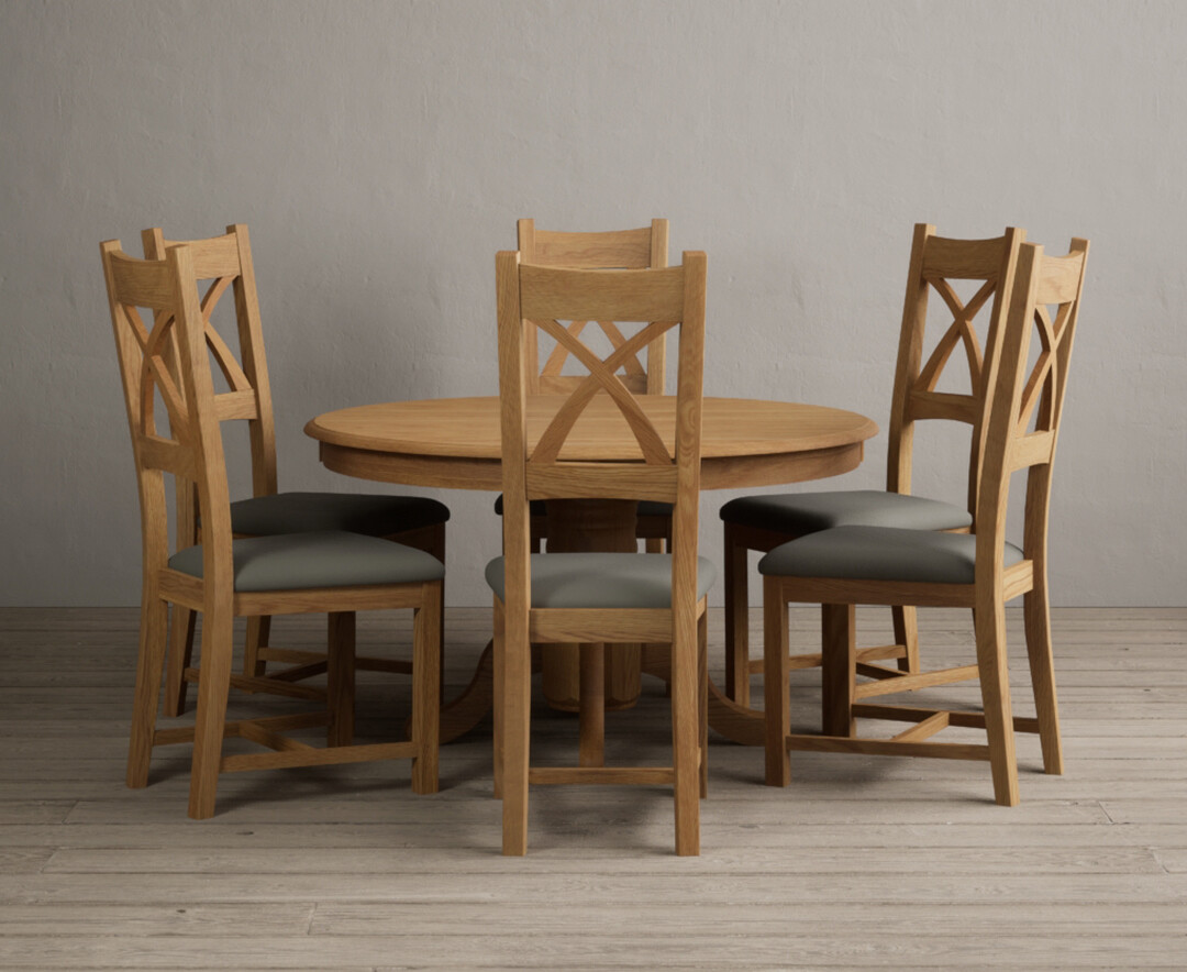 Hertford 120cm Fixed Top Solid Oak Dining Table With 4 Cream Natural Solid Oak Chairs