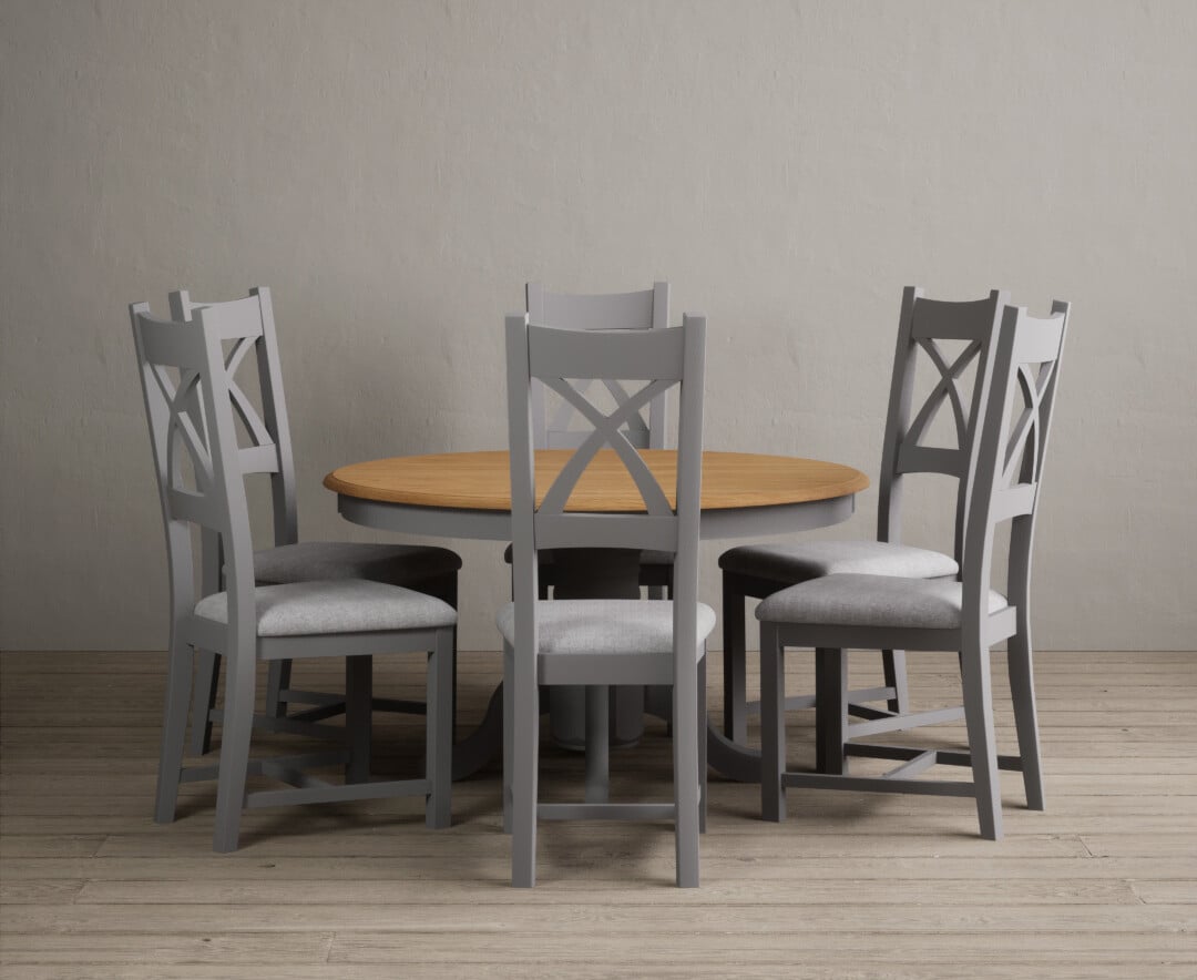 Product photograph of Hertford 120cm Fixed Top Oak And Light Grey Painted Dining Table With 4 Charcoal Grey Painted Chairs from Oak Furniture Superstore