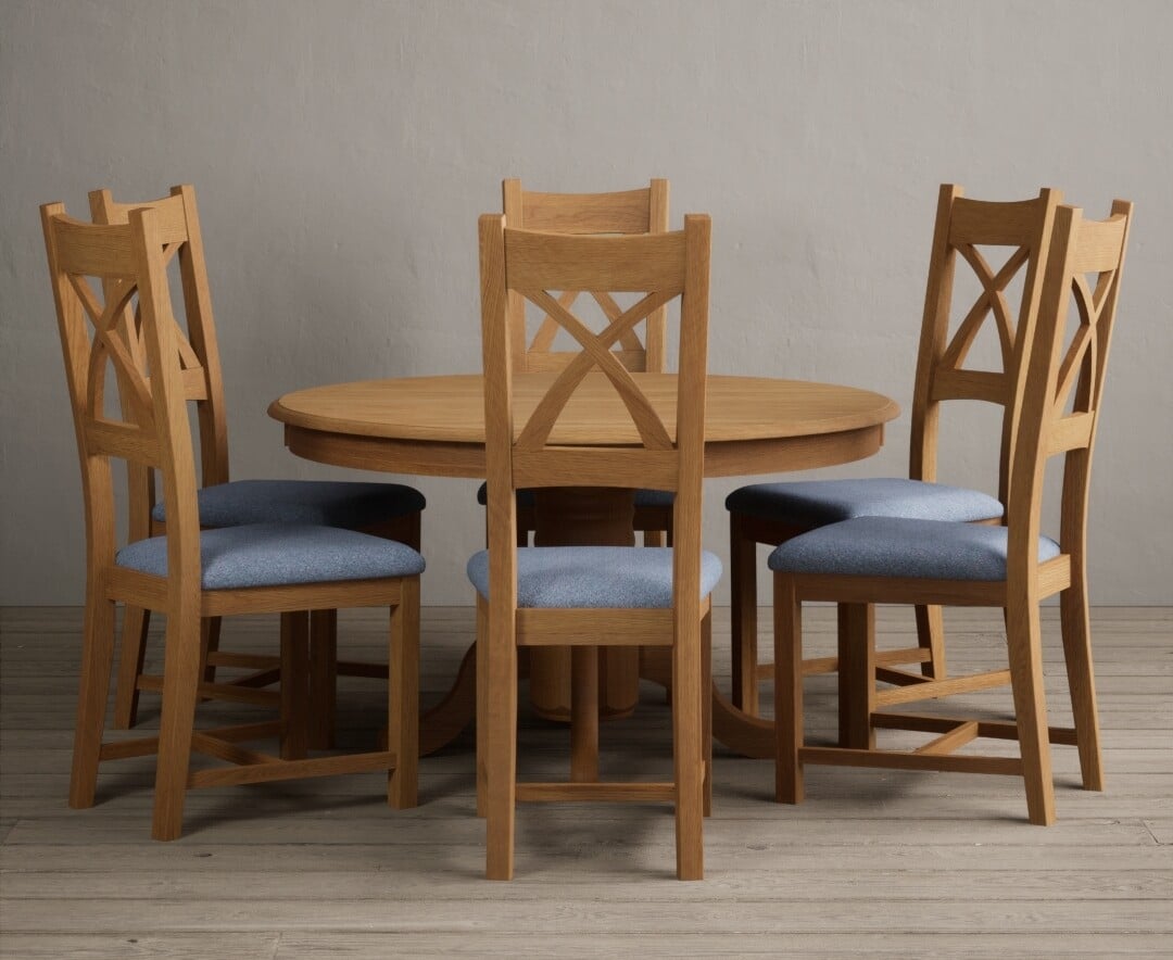 Hertford 120cm Fixed Top Solid Oak Dining Table With 6 Charcoal Grey Natural Solid Oak Chairs