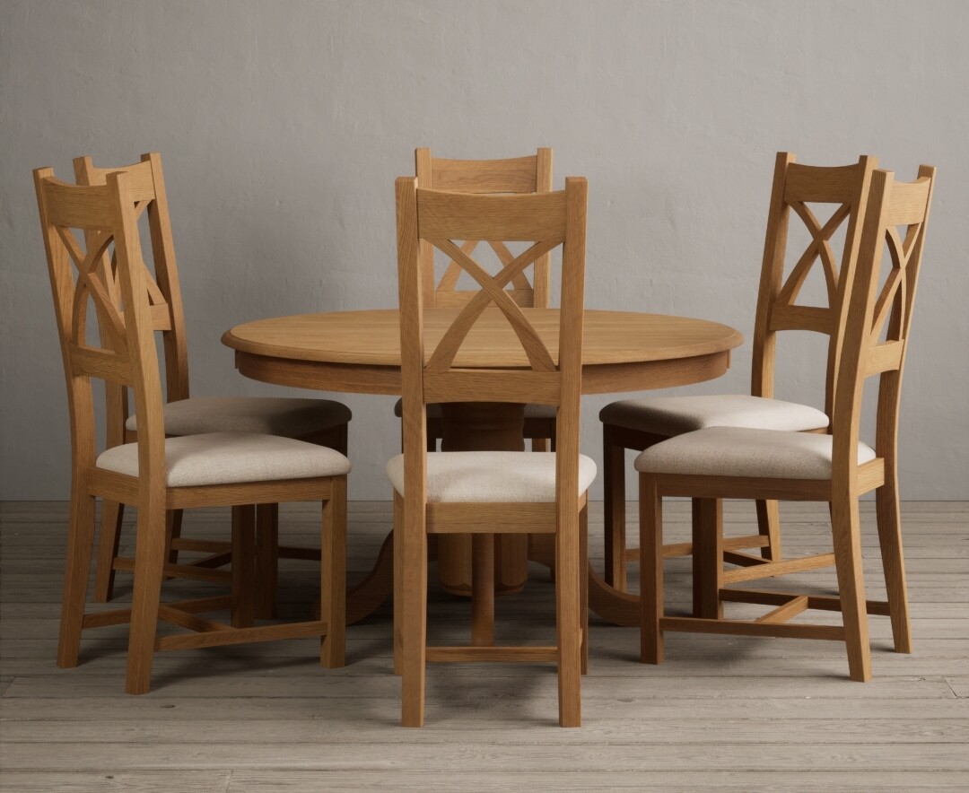 Hertford 120cm Fixed Top Solid Oak Dining Table With 4 Brown Natural Solid Oak Chairs