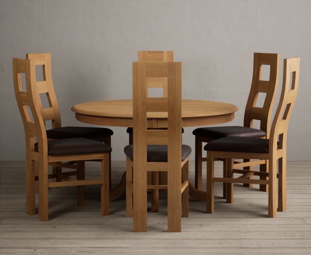 Hertford 120cm Fixed Top Solid Oak Dining Table With 6 Light Grey Natural Chairs
