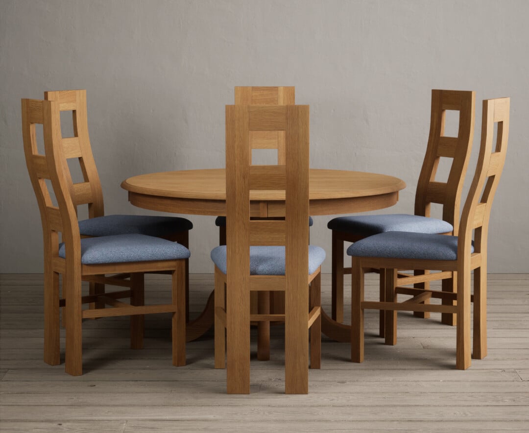 Hertford 120cm Fixed Top Solid Oak Dining Table With 6 Charcoal Grey Natural Chairs