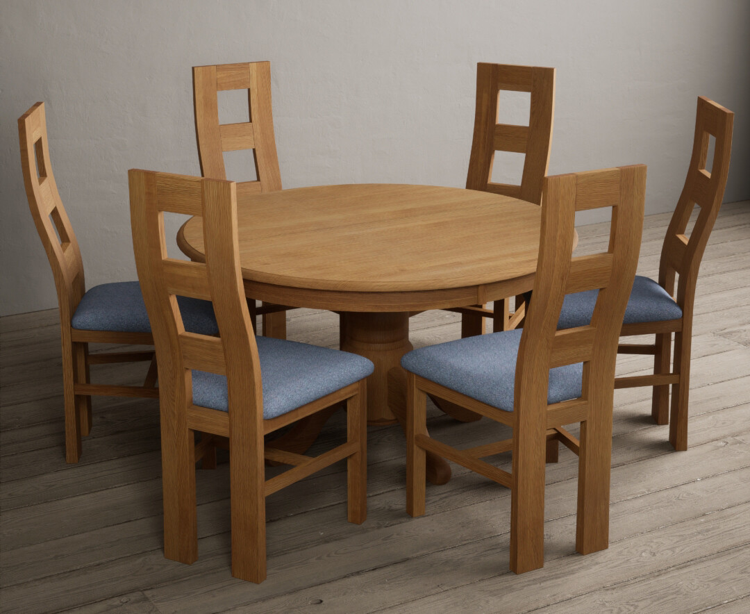 Photo 1 of Hertford 120cm fixed top solid oak round pedestal table with 4 oak flow back chairs