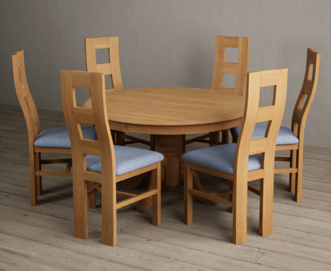Photo 2 of Hertford 120cm fixed top solid oak round pedestal table with 6 oak flow back chairs