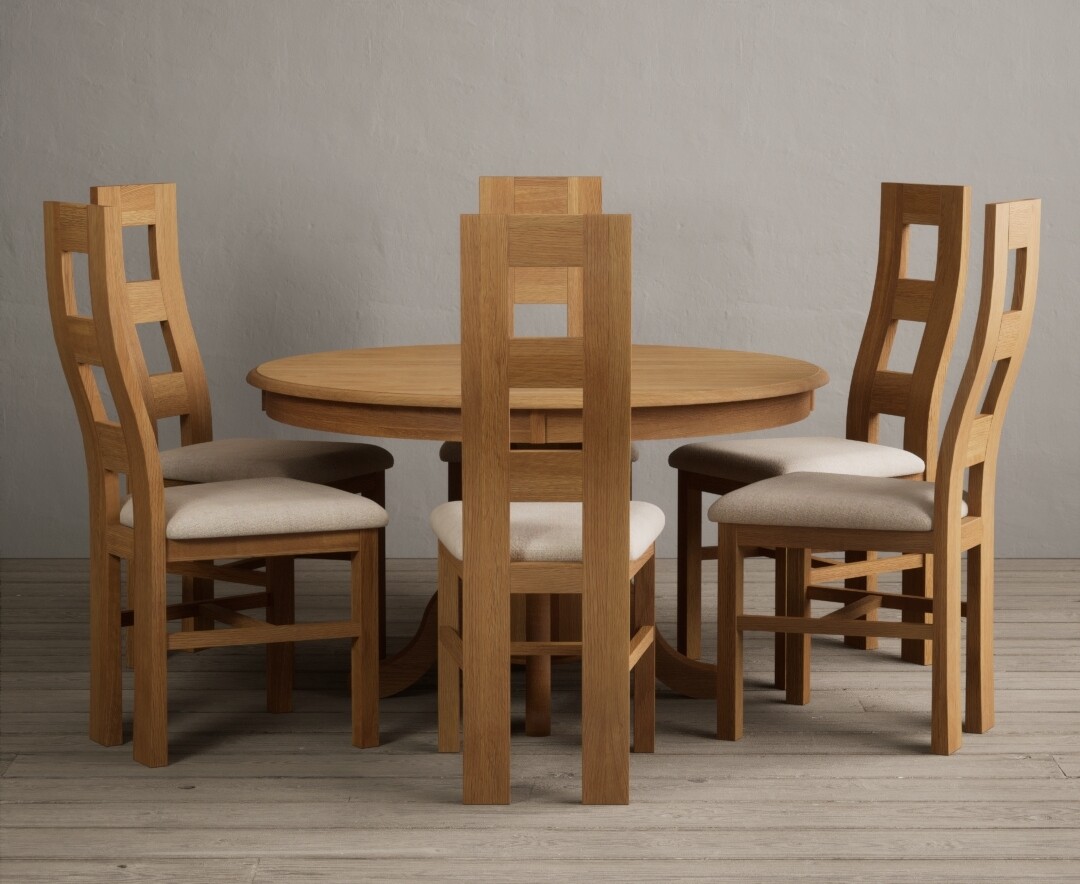 Hertford 120cm Fixed Top Solid Oak Dining Table With 6 Blue Natural Chairs