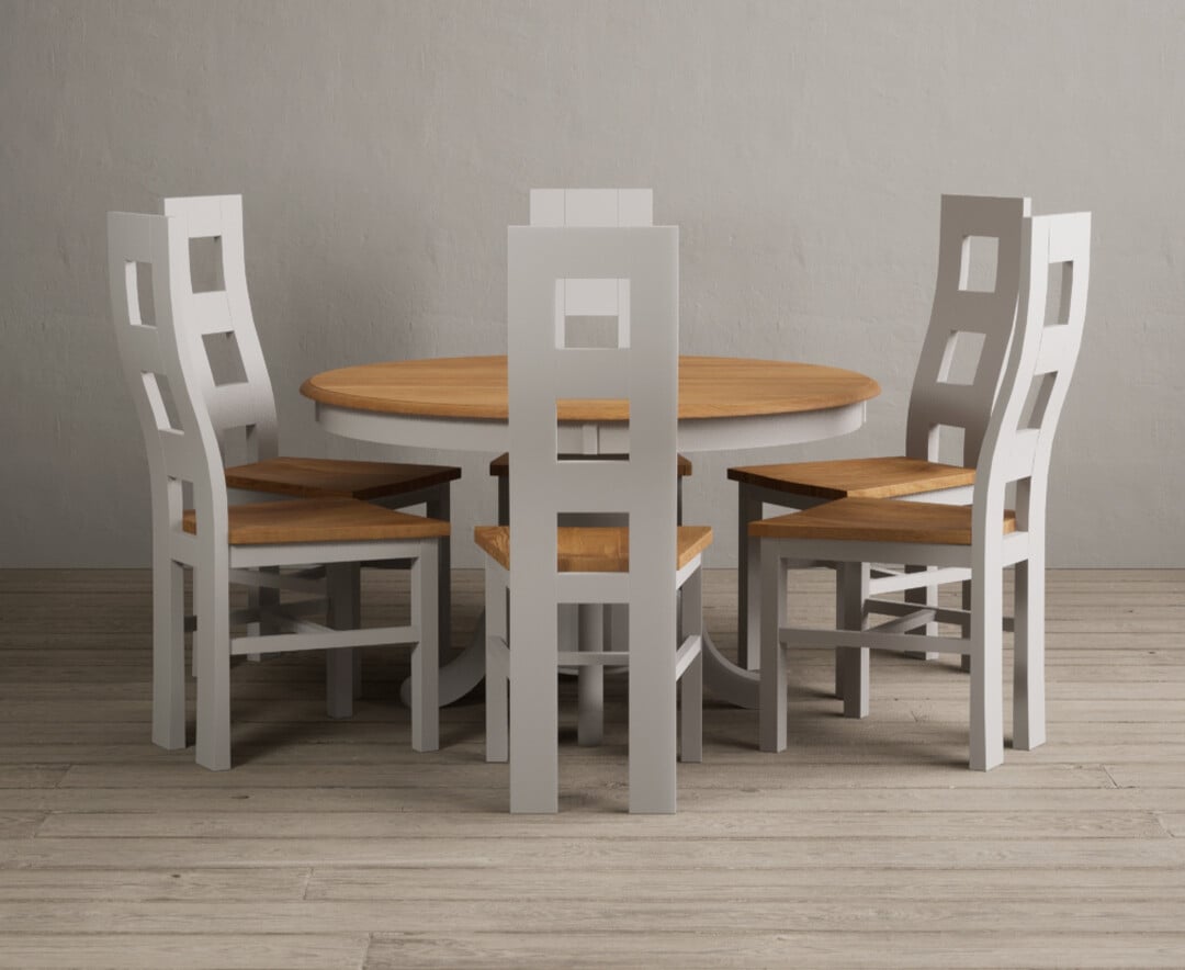 Product photograph of Hertford 120cm Fixed Top Oak And Soft White Painted Dining Table With 4 Charcoal Grey Natural Chairs from Oak Furniture Superstore