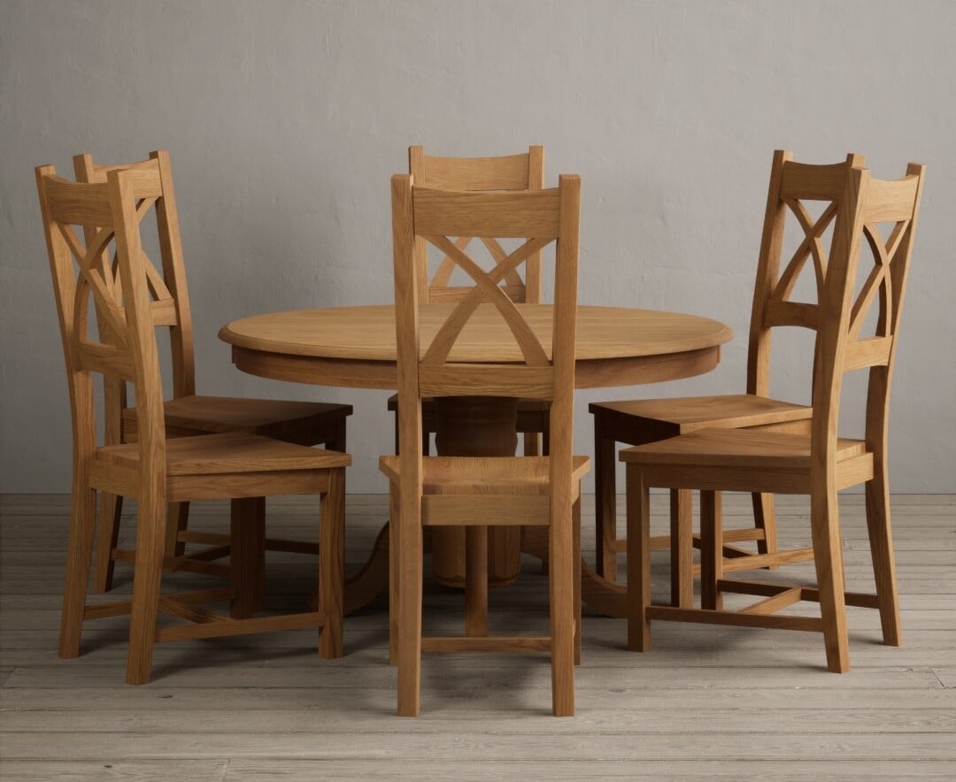 Product photograph of Hertford 120cm Fixed Top Solid Oak Dining Table With 4 Brown Natural Solid Oak Chairs from Oak Furniture Superstore