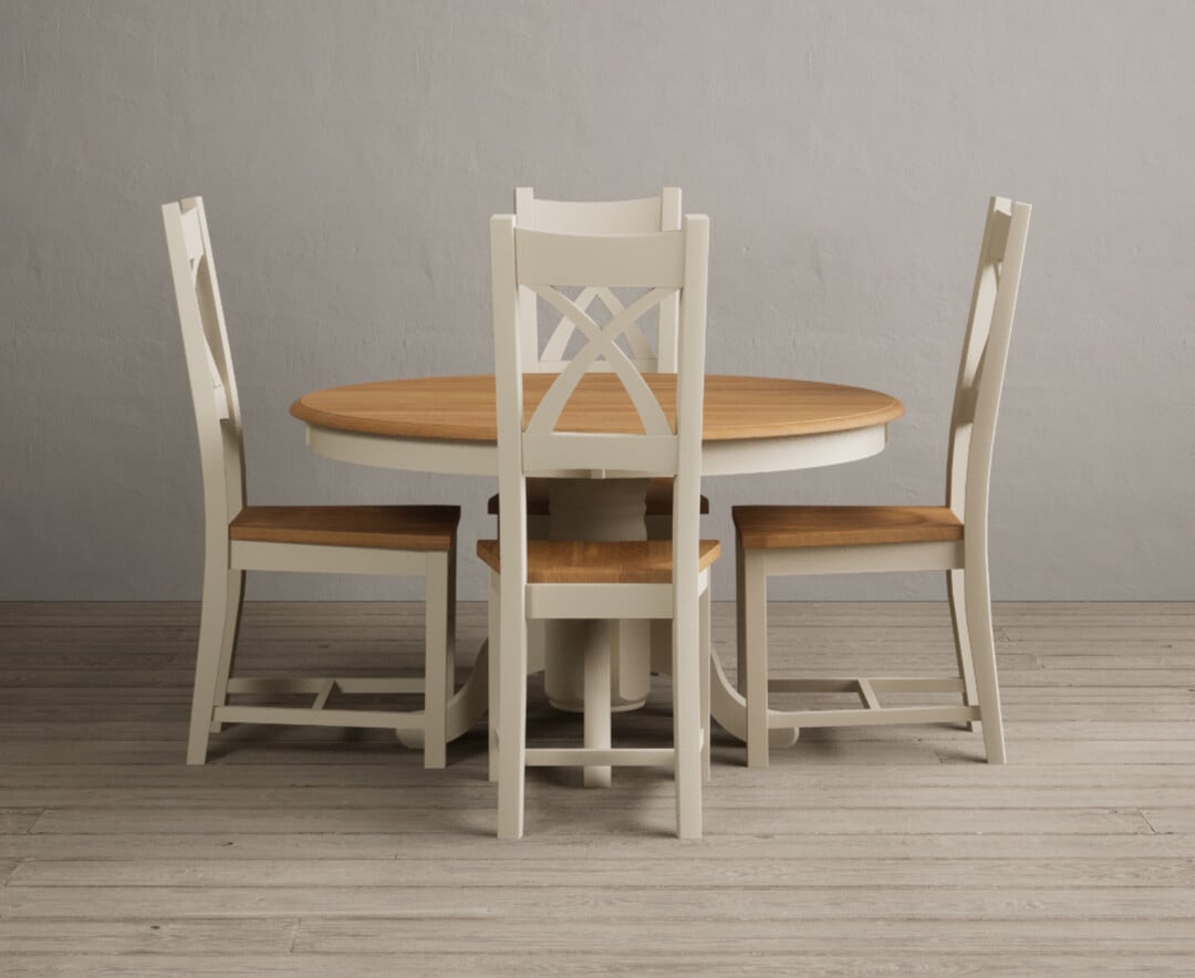 Hertford 120cm Fixed Top Oak And Cream Painted Dining Table With 6 Charcoal Grey Painted Chairs