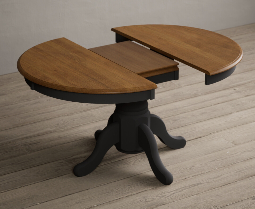 Photo 2 of Extending hertford 100cm - 130cm oak and charcoal grey painted pedestal dining table