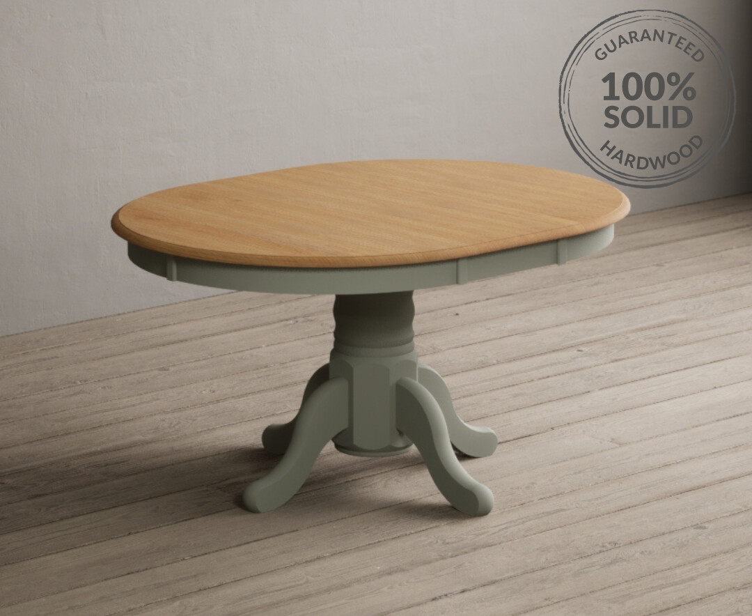 Product photograph of Extending Hertford 100cm - 130cm Oak And Soft Green Painted Pedestal Dining Table from Oak Furniture Superstore