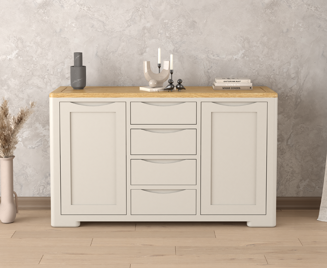 Product photograph of Alba Oak And Soft White Painted Large Sideboard from Oak Furniture Superstore