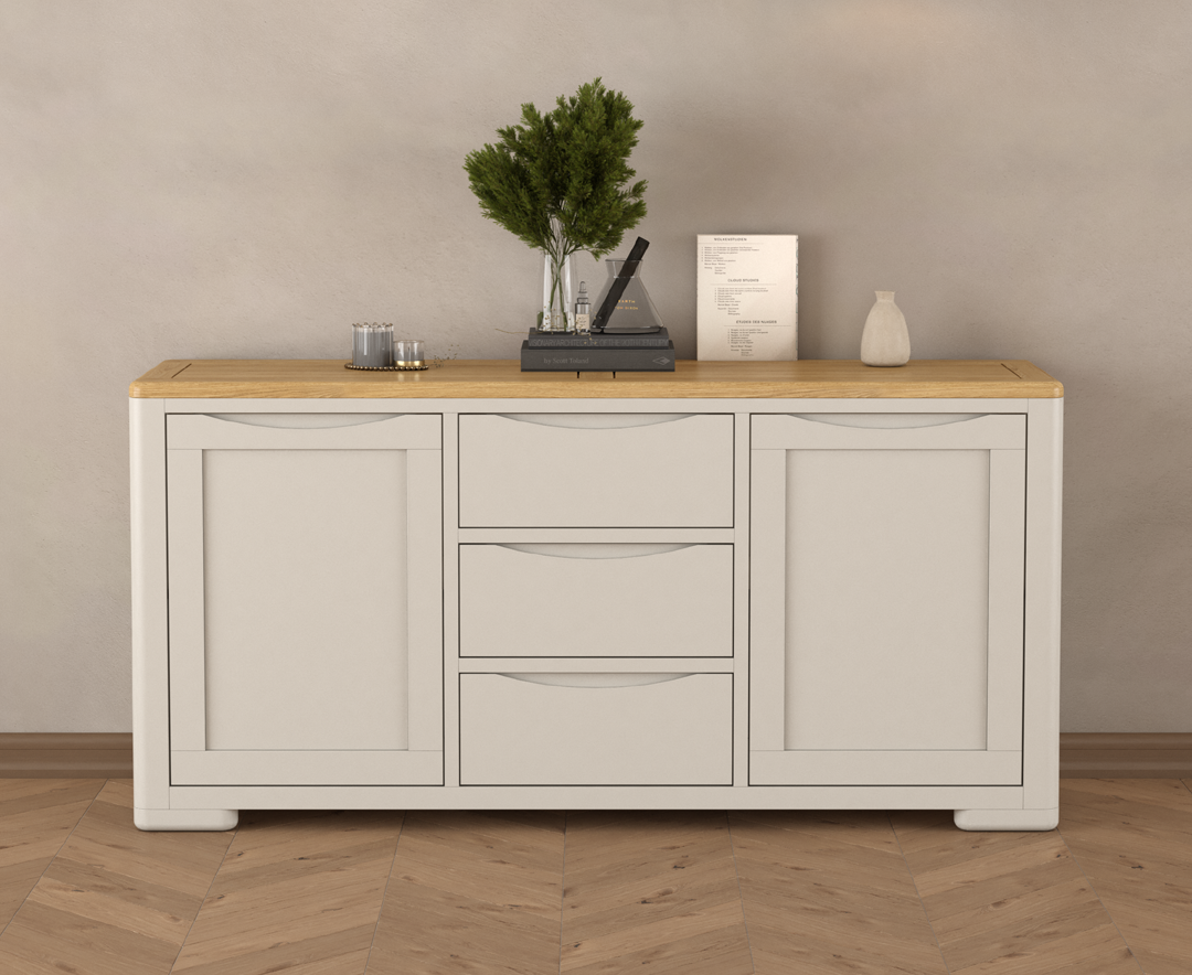 Product photograph of Alba Oak And Soft White Painted Extra Large Sideboard from Oak Furniture Superstore