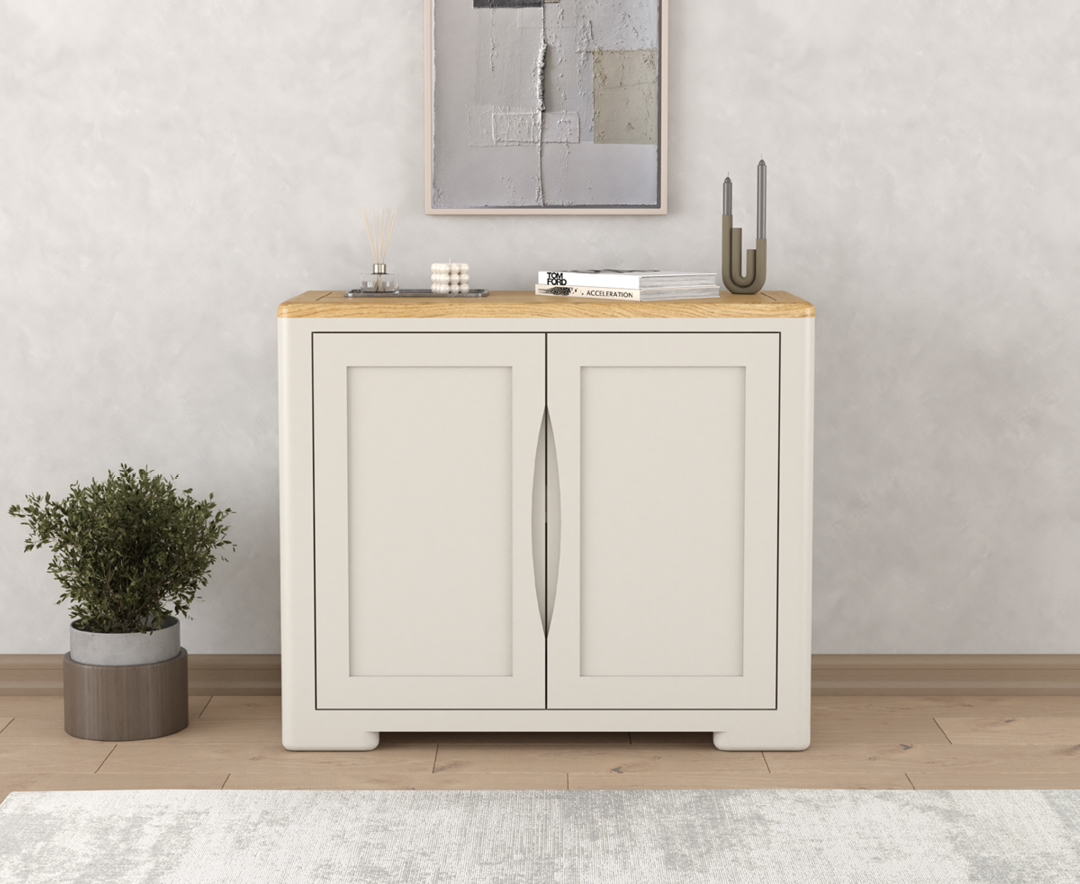 Product photograph of Alba Oak And Soft White Painted Small Sideboard from Oak Furniture Superstore