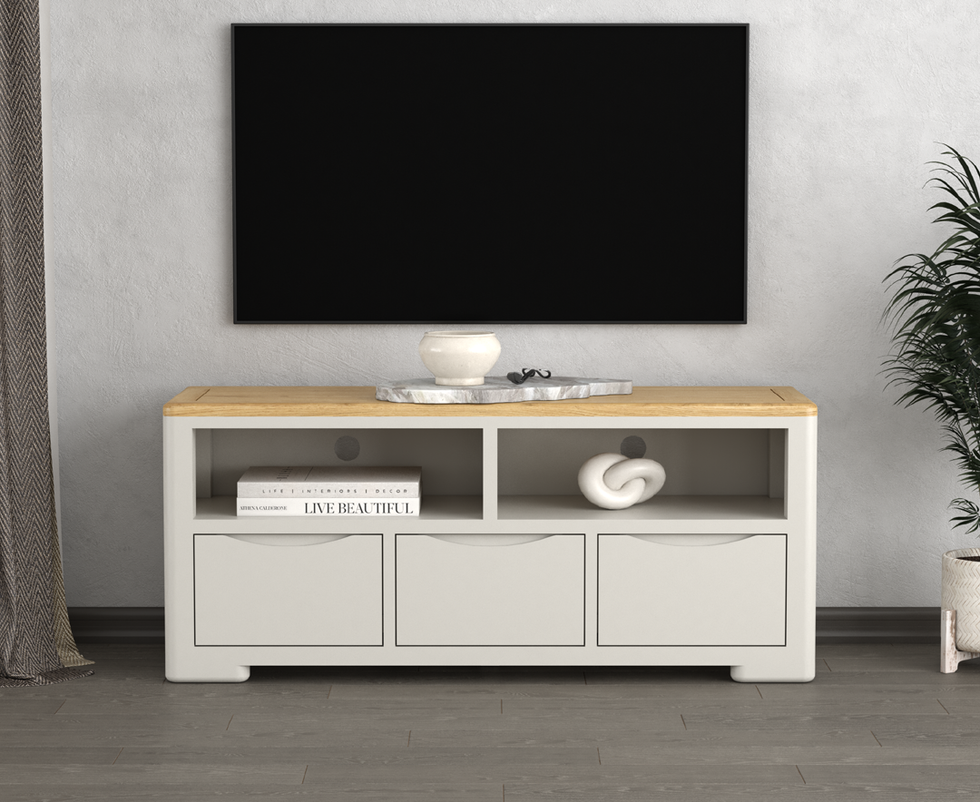 Product photograph of Alba Oak And Soft White Painted Large Tv Cabinet from Oak Furniture Superstore
