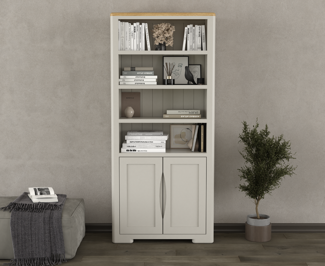 Product photograph of Alba Oak And Soft White Painted Tall Bookcase from Oak Furniture Superstore
