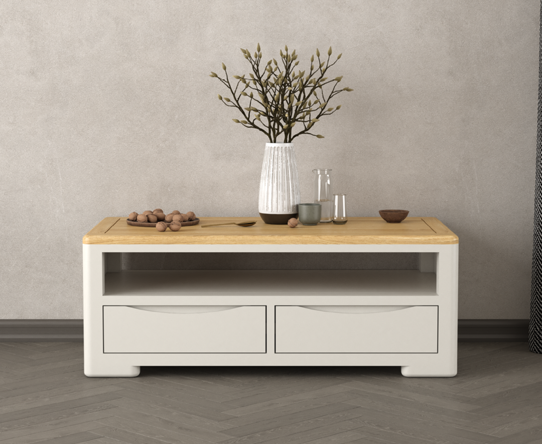 Product photograph of Alba Oak And Soft White Painted 4 Drawer Coffee Table from Oak Furniture Superstore