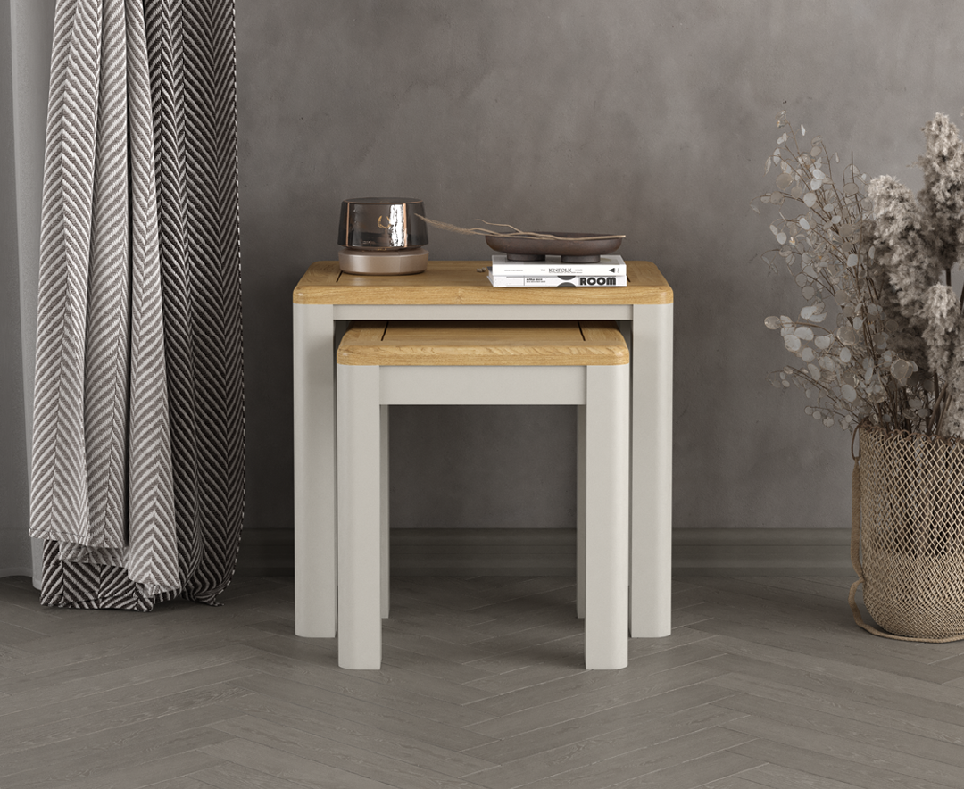 Product photograph of Alba Oak And Soft White Painted Nest Of Tables from Oak Furniture Superstore