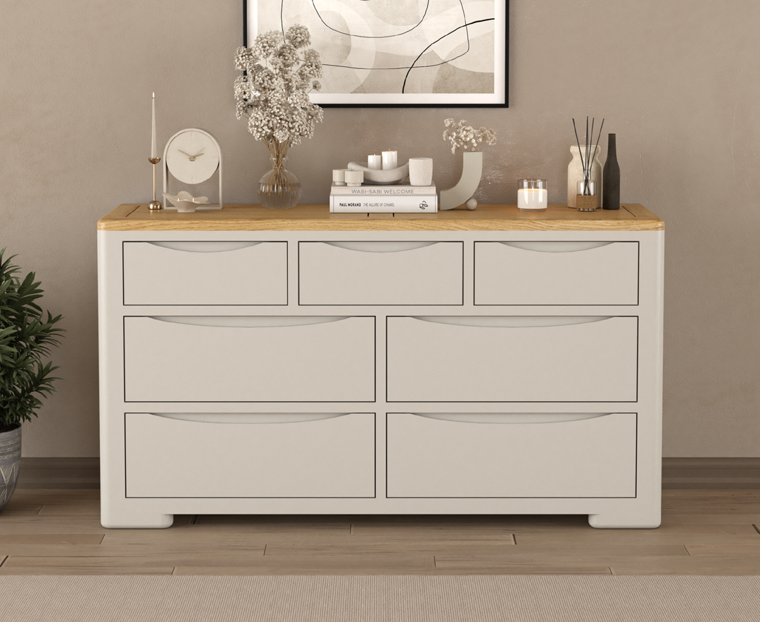 Product photograph of Alba Oak And Soft White Painted Wide Chest Of Drawers from Oak Furniture Superstore