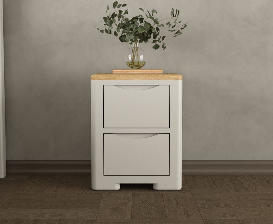 Product photograph of Alba Oak And Soft White Painted 2 Drawer Bedside Chest from Oak Furniture Superstore