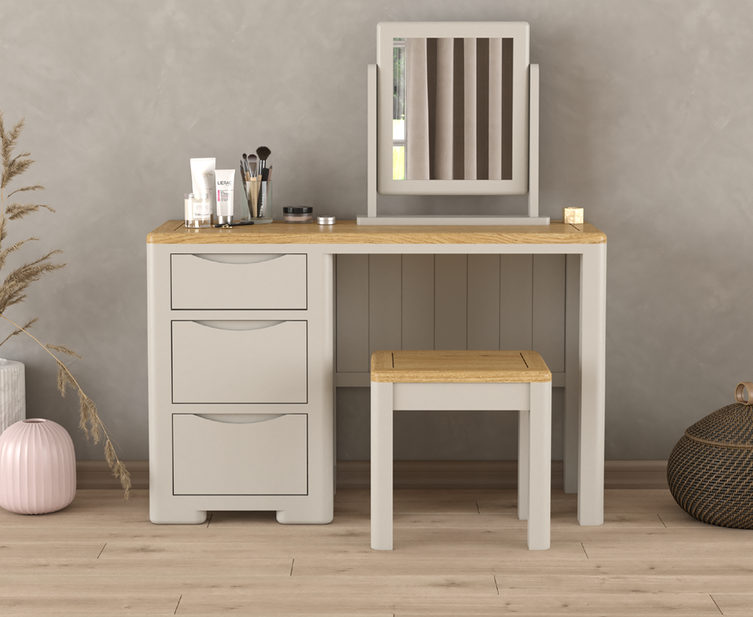 Product photograph of Alba Oak And Soft White Painted Dressing Table Set from Oak Furniture Superstore