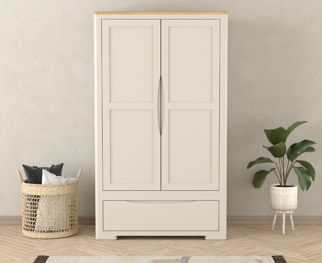 Product photograph of Alba Oak And Soft White Painted Double Wardrobe from Oak Furniture Superstore