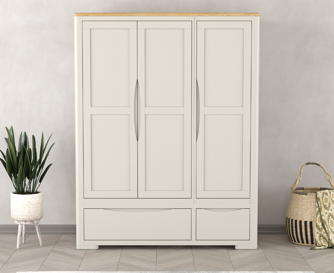 Product photograph of Alba Oak And Soft White Painted Triple Wardrobe from Oak Furniture Superstore