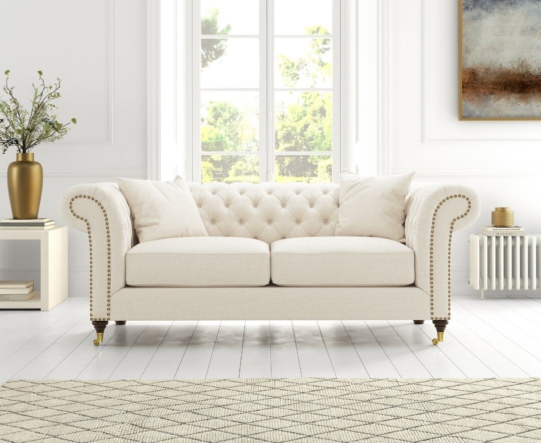 Product photograph of Kensington Chesterfield Ivory Linen 2 Seater Sofa from Oak Furniture Superstore
