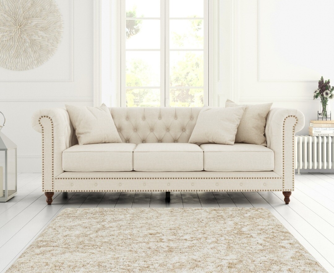 Product photograph of Westminster Chesterfield Ivory Linen 3 Seater Sofa from Oak Furniture Superstore