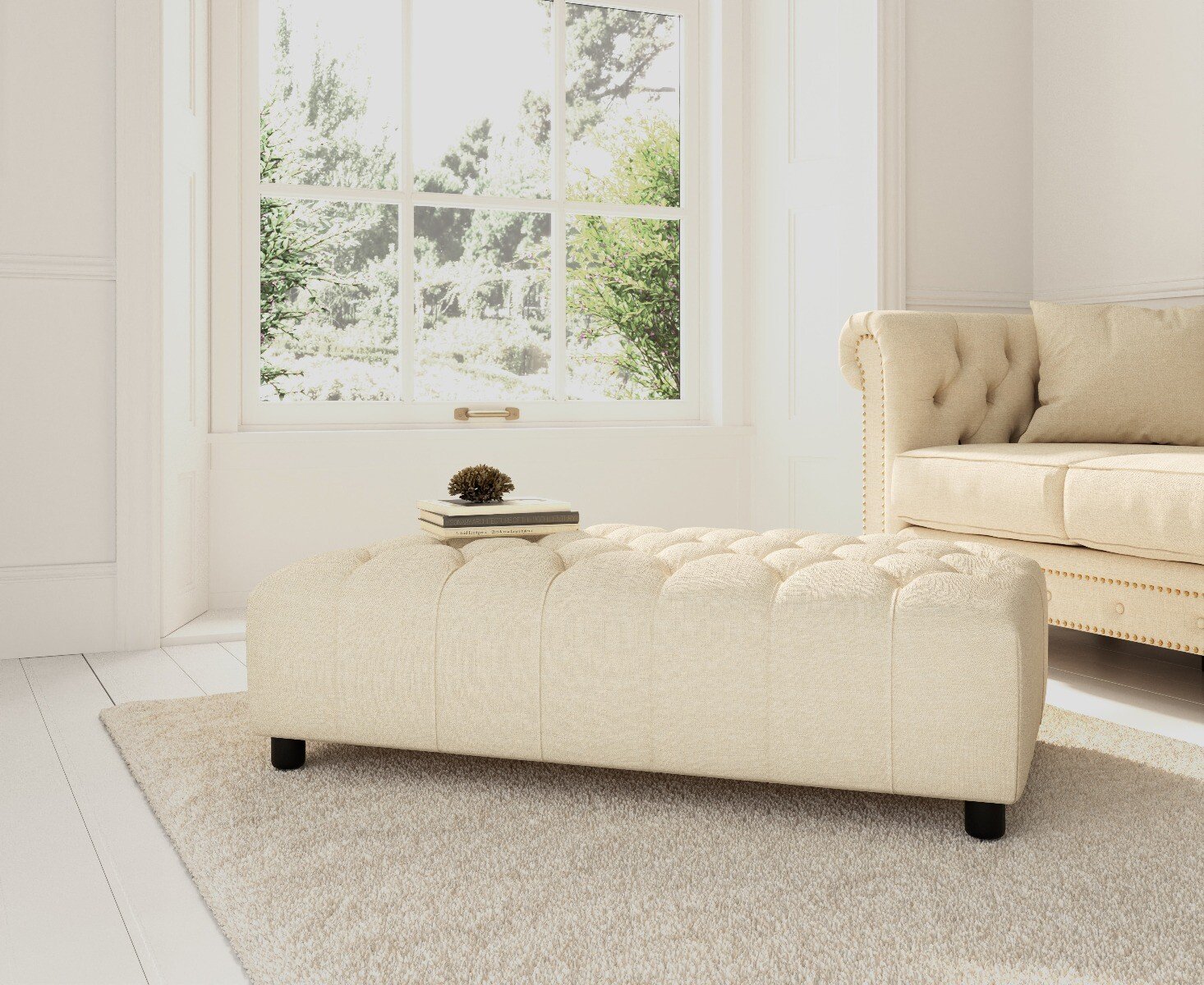 Ivory Fabric Footstool