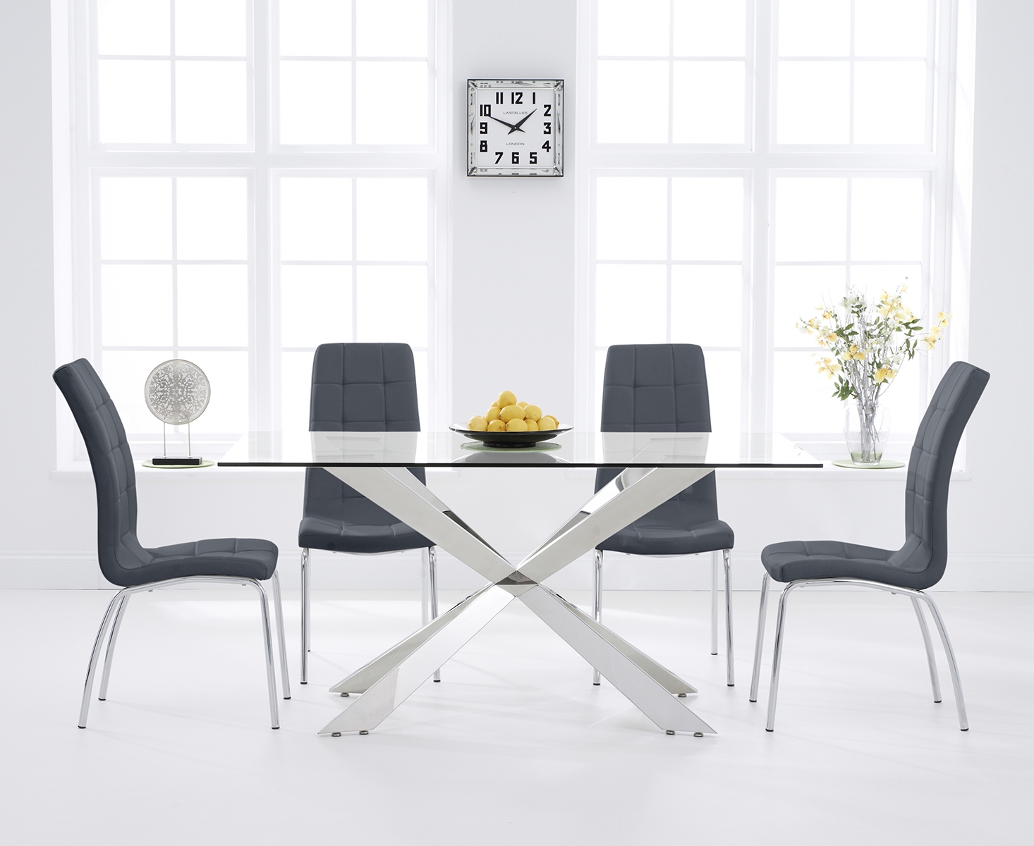 Photo 4 of Juniper 160cm glass dining table with 8 cream enzo chairs