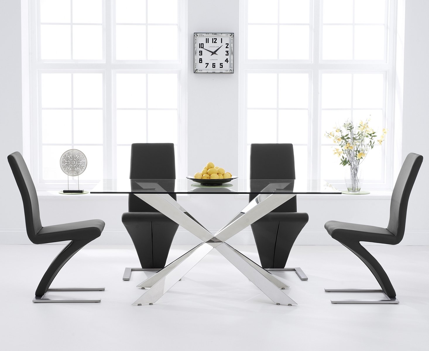 Juniper 160cm Glass Dining Table With 4 Grey Aldo Chairs