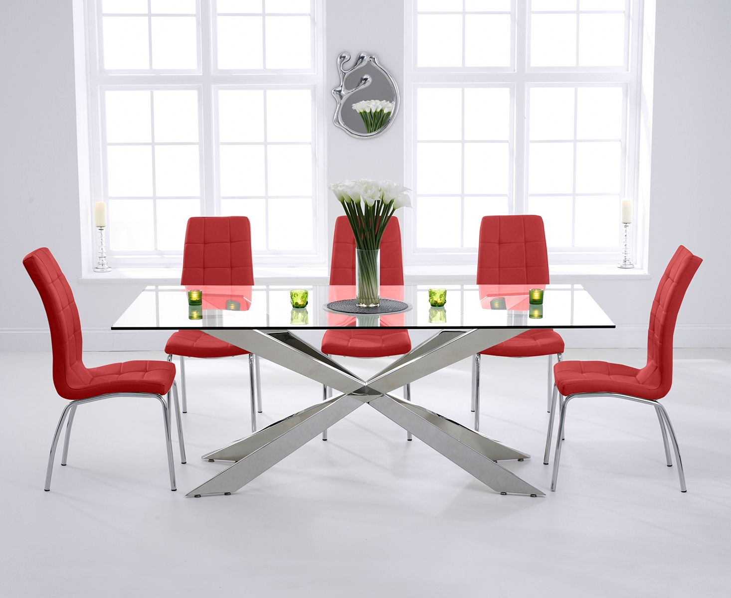 Photo 4 of Canova 200cm glass dining table with 6 red enzo chairs