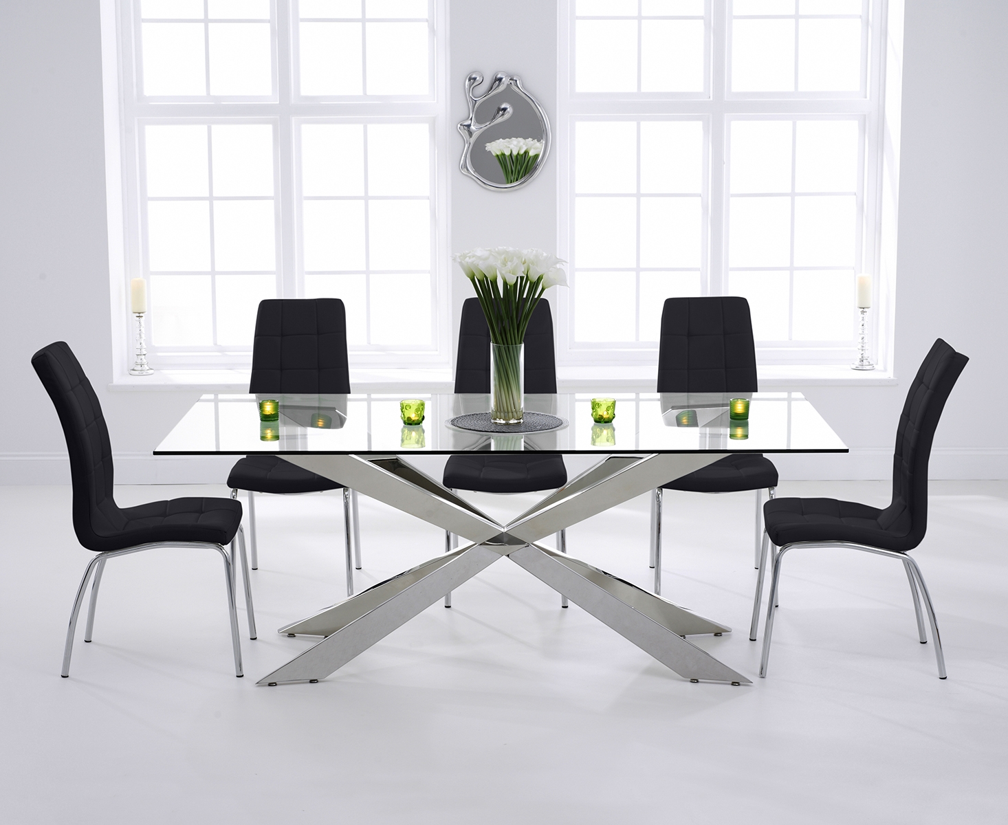 Photo 1 of Juniper 200cm glass dining table with 10 red enzo chairs