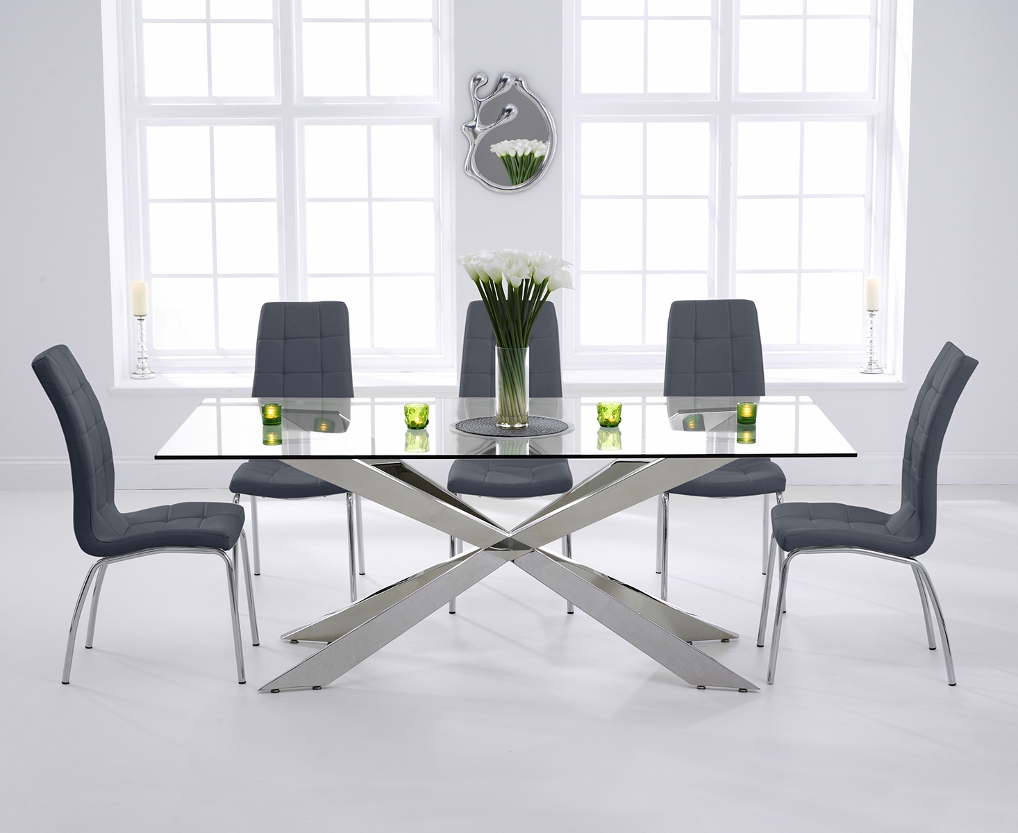 Photo 3 of Canova 200cm glass dining table with 10 cream enzo chairs