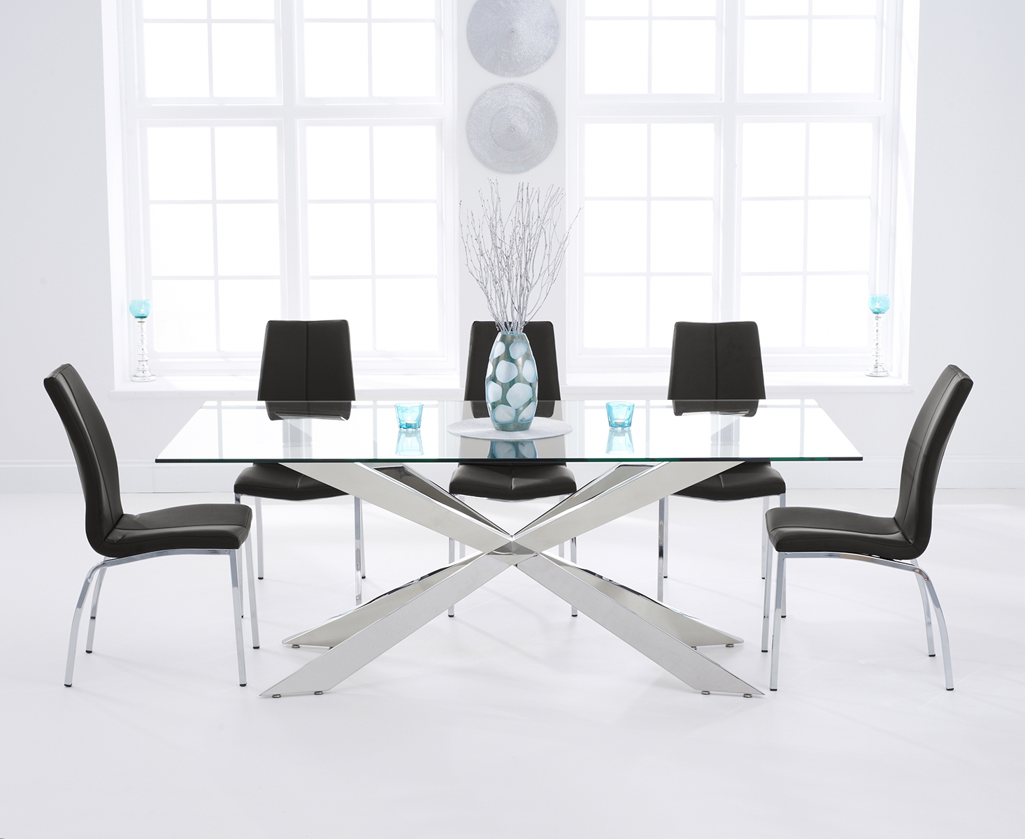 Product photograph of Canova 200cm Glass Dining Table With 10 Grey Marco Chairs from Oak Furniture Superstore