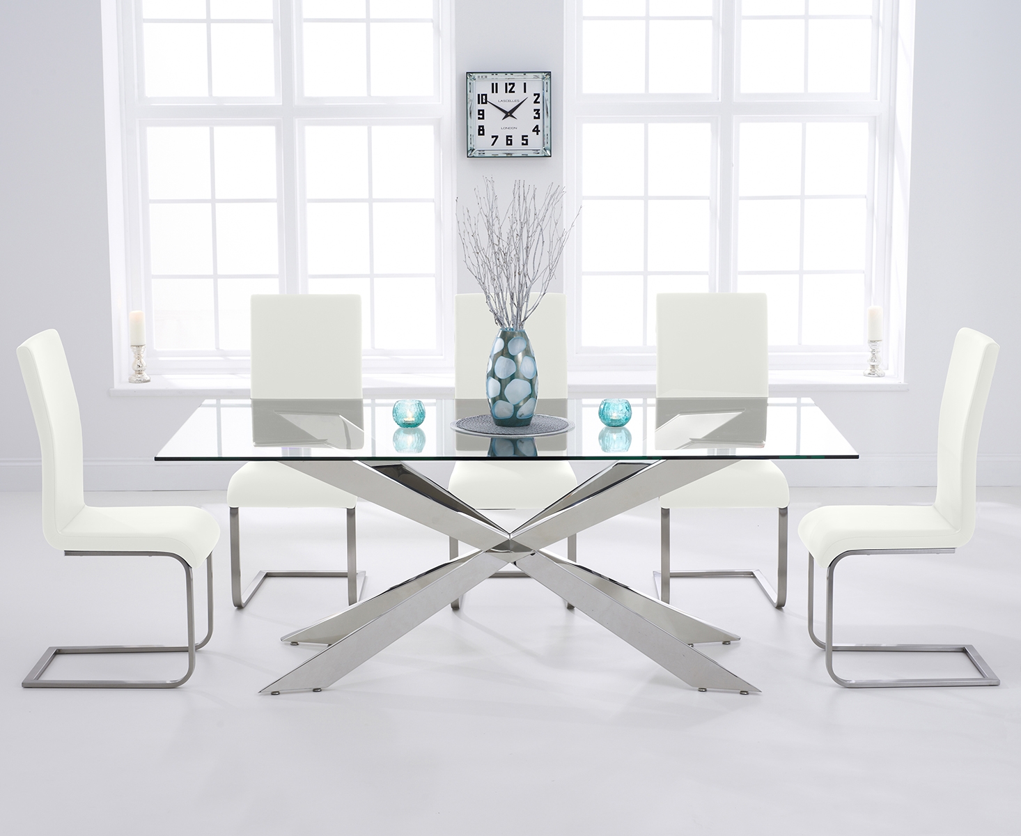 Photo 2 of Juniper 200cm glass dining table with 8 grey austin chairs
