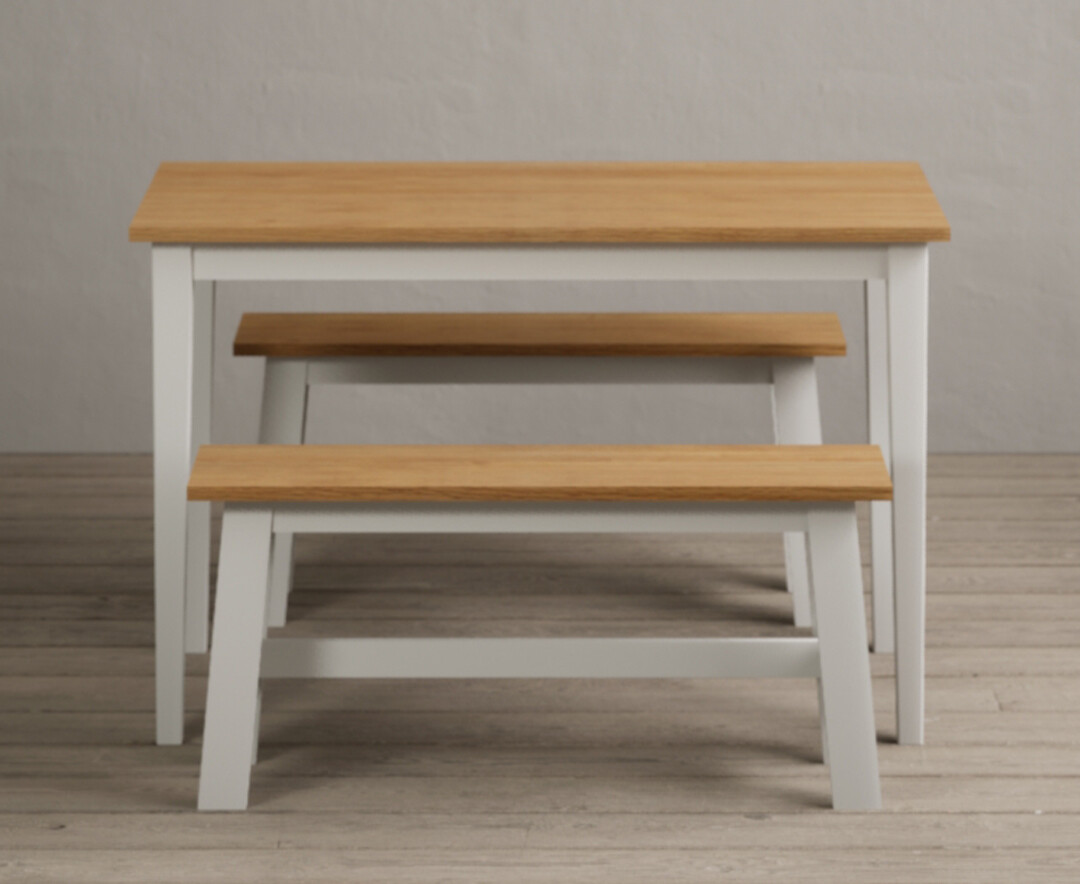 Kendal 115cm Solid Oak And Signal White Painted Dining Table With 2 Kendal Benches