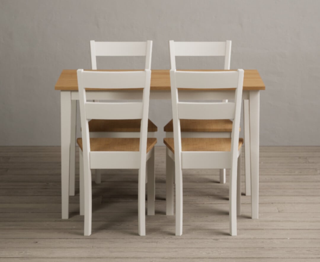 Product photograph of Kendal 115cm Solid Oak And Cream Painted Dining Table With 6 Linen Kendal Chairs from Oak Furniture Superstore