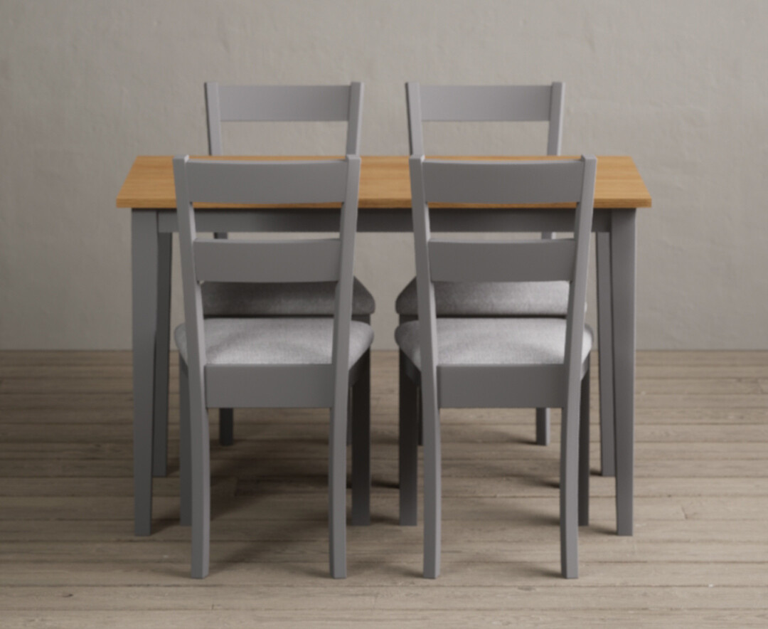 Product photograph of Kendal 115cm Solid Oak And Light Grey Painted Dining Table With 4 Light Grey Kendal Chairs from Oak Furniture Superstore