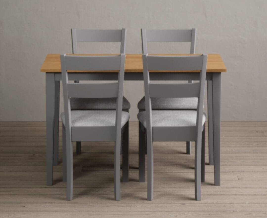 Kendal 115cm Solid Oak And Light Grey Painted Dining Table With 6 Brown Kendal Chairs