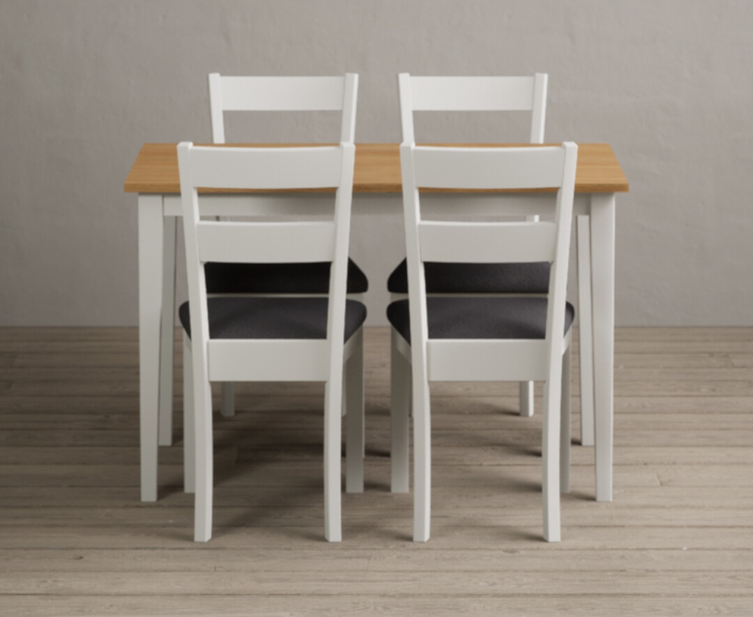 Kendal 115cm Solid Oak And Signal White Painted Dining Table With 6 Blue Kendal Chairs
