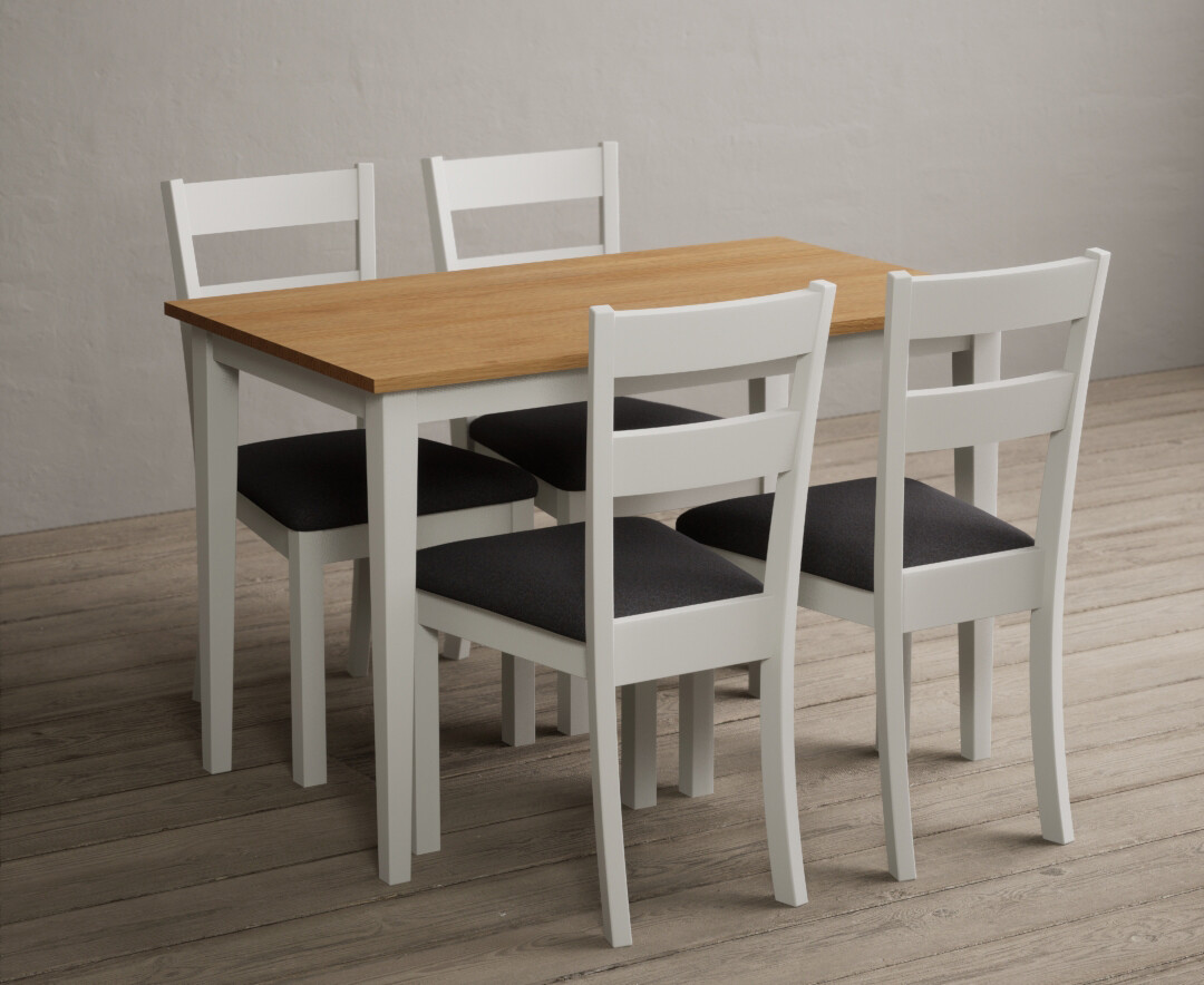 Photo 2 of Kendal 115cm solid oak and signal white painted dining table with 6 light grey kendal chairs