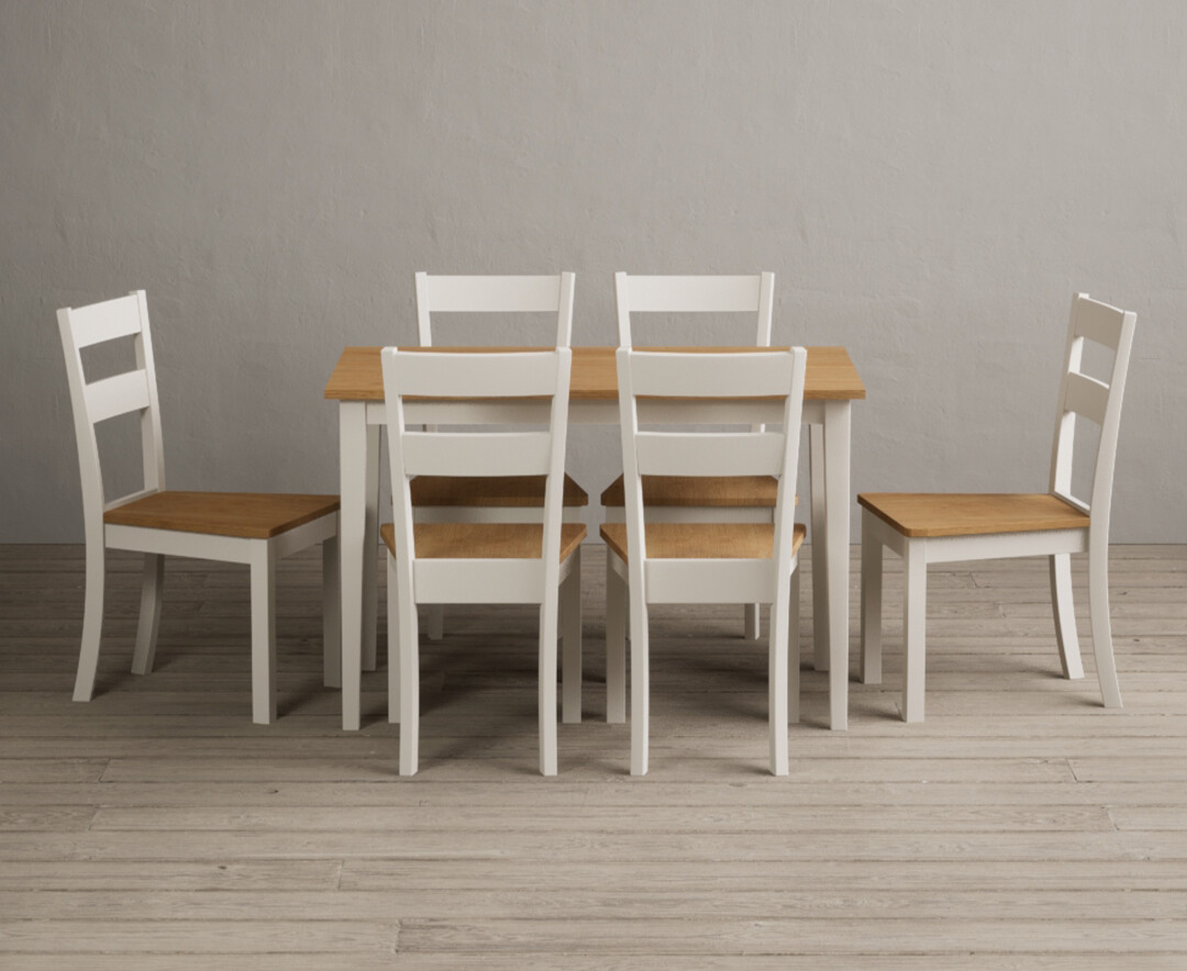 Product photograph of Kendal 115cm Solid Oak And Cream Painted Dining Table With 4 Charcoal Grey Kendal Chairs from Oak Furniture Superstore