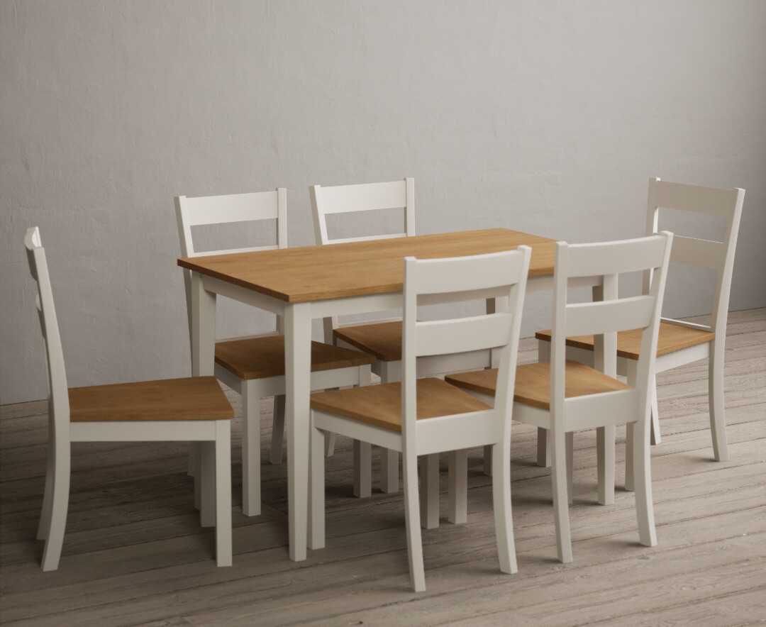 Photo 3 of Kendal 115cm solid oak and cream painted dining table with 6 light grey kendal chairs